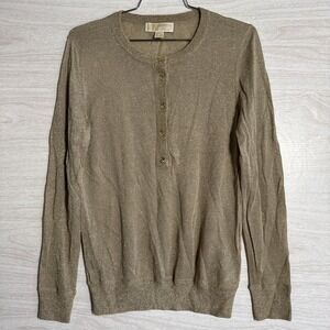 Michael Michael Kors women's gold metallic knit 3/4 button-up Sz Med